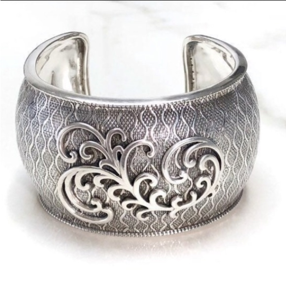 Vintage Silpada Matte Filigree Sterling Silver Rythmic Wave Cuff Bracelet B1866